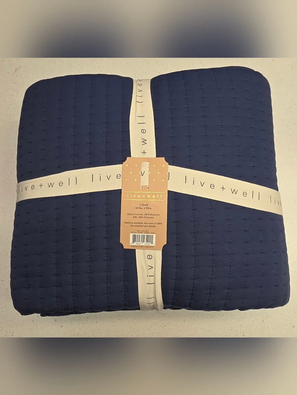 LIVE & WELL Garment Washed Box Stitch Quilt KING Size Logan DENIM Blue - NEW